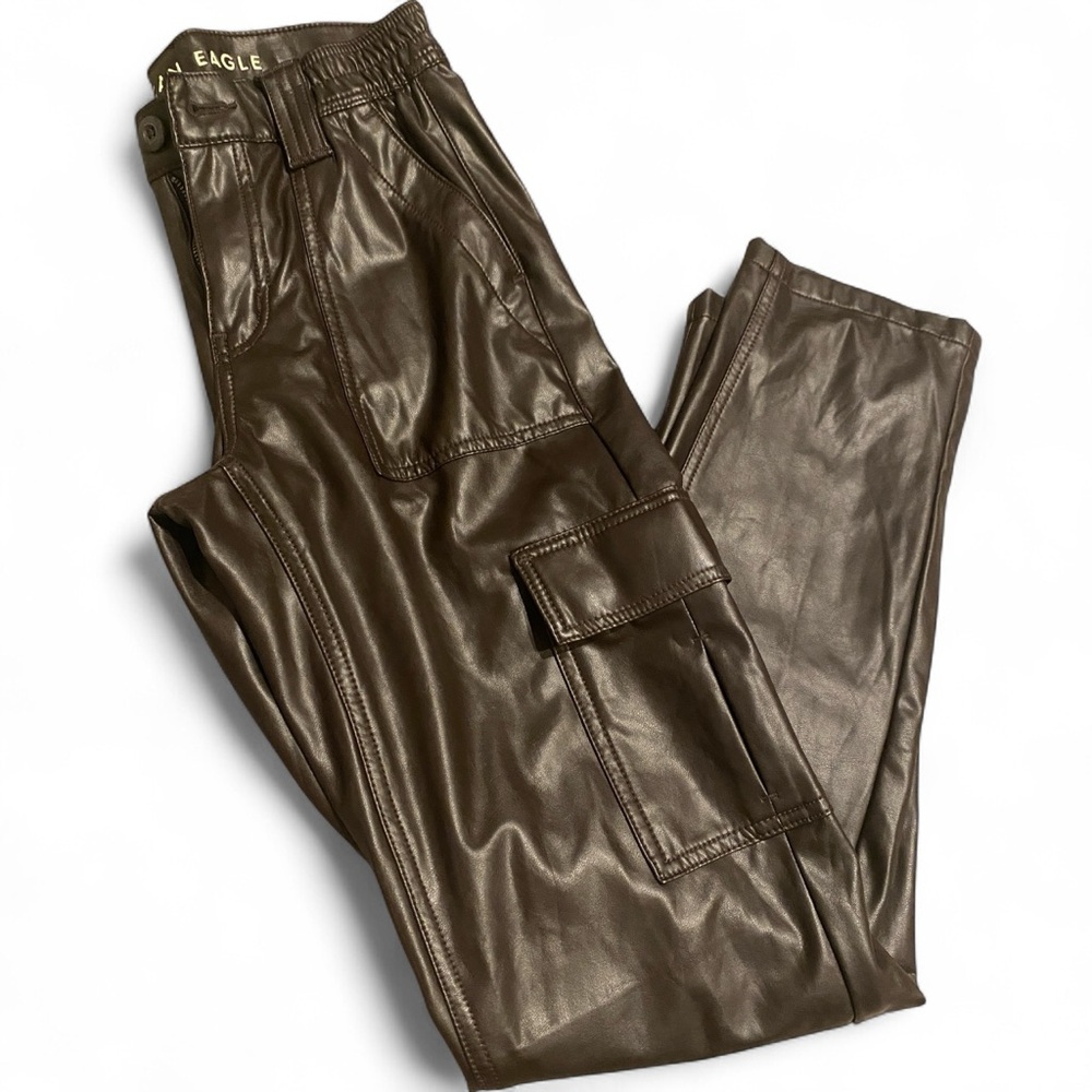 brown leather pants with pockets